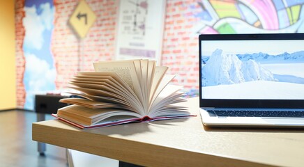 open books and laptop on the table