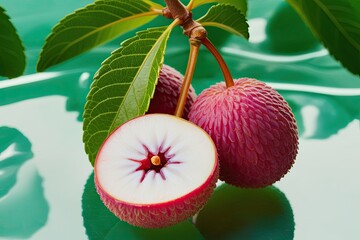 Litchi Botanical Illustration on Clear Background Fresh Fruit and Nature Art