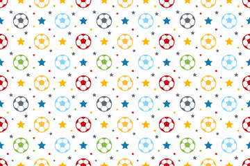 カラフルなサッカーボールのシームレスパターン、白背景