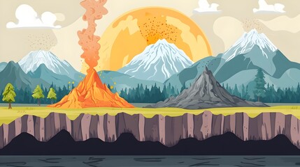 Detailed Flat Infographic Diagram Illustrating the Geological Processes of Plate Tectonics Including Tectonic Plate Movement Collision Uplift and the Formation of Mountains