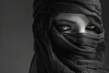 Naklejka premium A mysterious lady model with a veil covering her face, AI generated