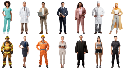 PNG profession people full body element set, transparent background