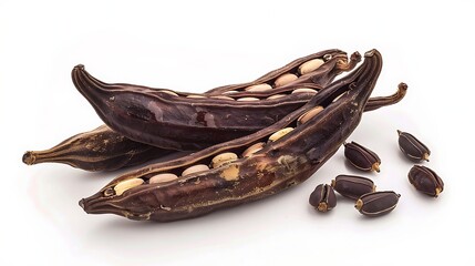 Carob pods isolated on white background.