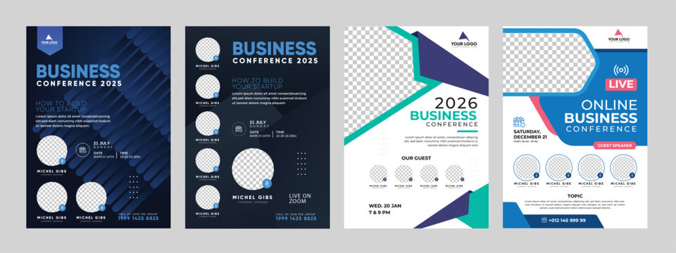 corporate business webinar conference flyer design layout template, marketing business event strategies workshop poster online live meeting
