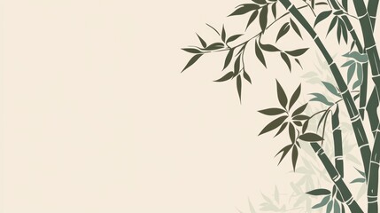 Fototapeta premium A Japanese-inspired bamboo pattern with simple, stylized bamboo stalks and leaves in shades of green and brown. The bamboo is depicted in a minimalist style, with clean, flowing lines that create a