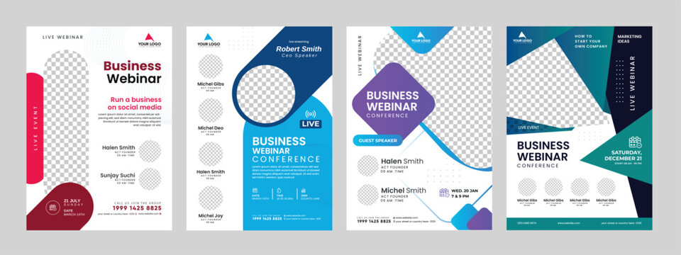 corporate business webinar conference flyer design layout template, marketing business event strategies workshop poster online live meeting