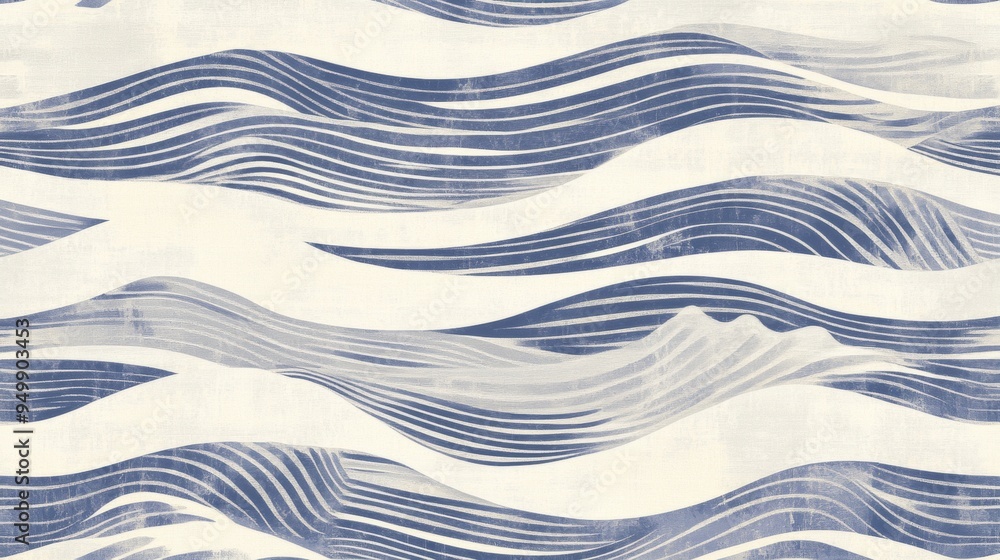 Poster a japanese-inspired wave pattern with stylized, flowing lines in shades of blue and white. the waves