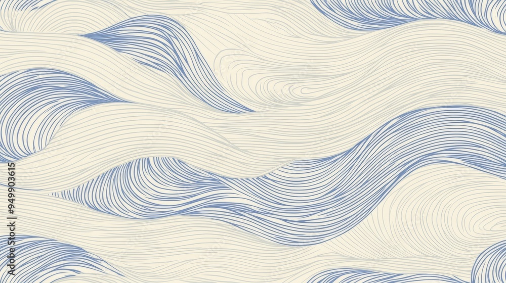 Poster a japanese-inspired wave pattern with stylized, flowing lines in shades of blue and white. the waves