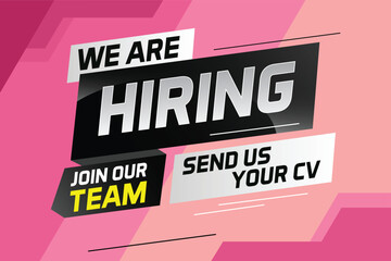 Hiring recruitment design for banner poster. We are hiring lettering with geometric shapes lines. Vector illustration typographic. Open vacancy design template

