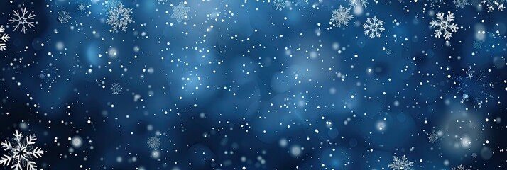Obraz premium Snowy Christmas background with snowflakes falling against a dark blue sky