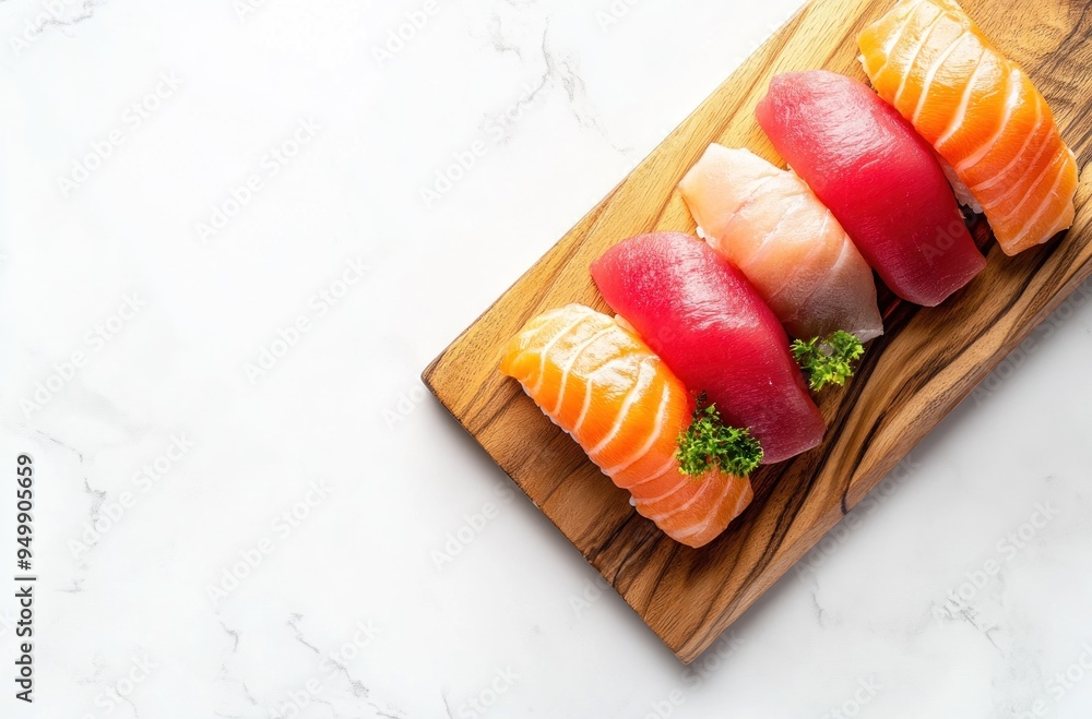 Wall mural Sushi Platter on Marble Background