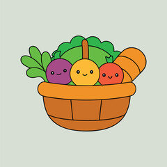 cartoon illustration basket of vegetablespng clipart without background 