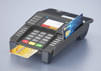 POS Terminal isolated on gray background. 3D illustration
