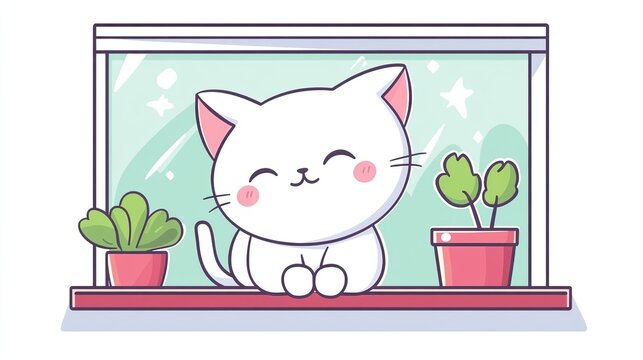 recommend clip art: Cute White Cat Sitting on Windowsill