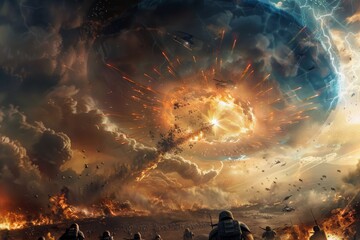 A powerful energy shield protecting troops on the battlefield, Ai generated