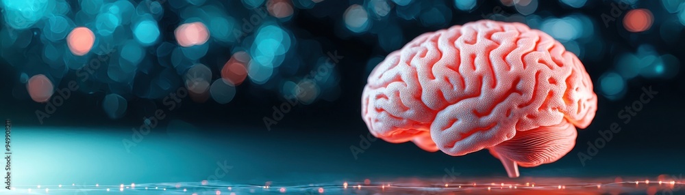 Poster a colorful brain with a creative bokeh background, symbolizing thought and innovation in science and