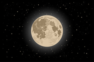 Starry night sky background with full moon and bright stars