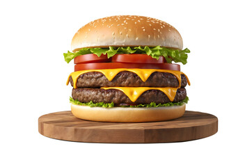 Realistic Double Cheeseburger with Melting Cheese on a Transparent Background