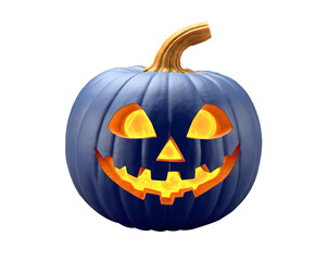 Blue colour Halloween Pumpkin with a Carved Face Isolated on Transparent Background.