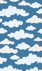 A seamless pattern of fluffy white clouds on a blue background