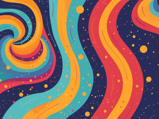 Ai Generated Abstract Funky 2D Flat Psychodelic Disco Lines and Shapes in Blue Purple Yellow Pink Rainbow Colors