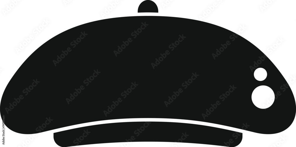 Sticker simple icon of a black french beret hat with a small button on the side