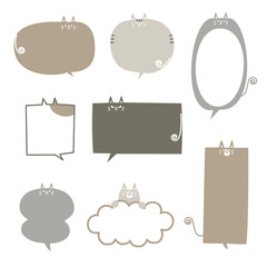 collection set of cute doodle hand draw animal pet cat speech bubble balloon, think, speak, talk, text box, banner, flat design vector illustration