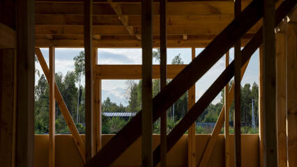 Interior frame house in the process of construction. House building