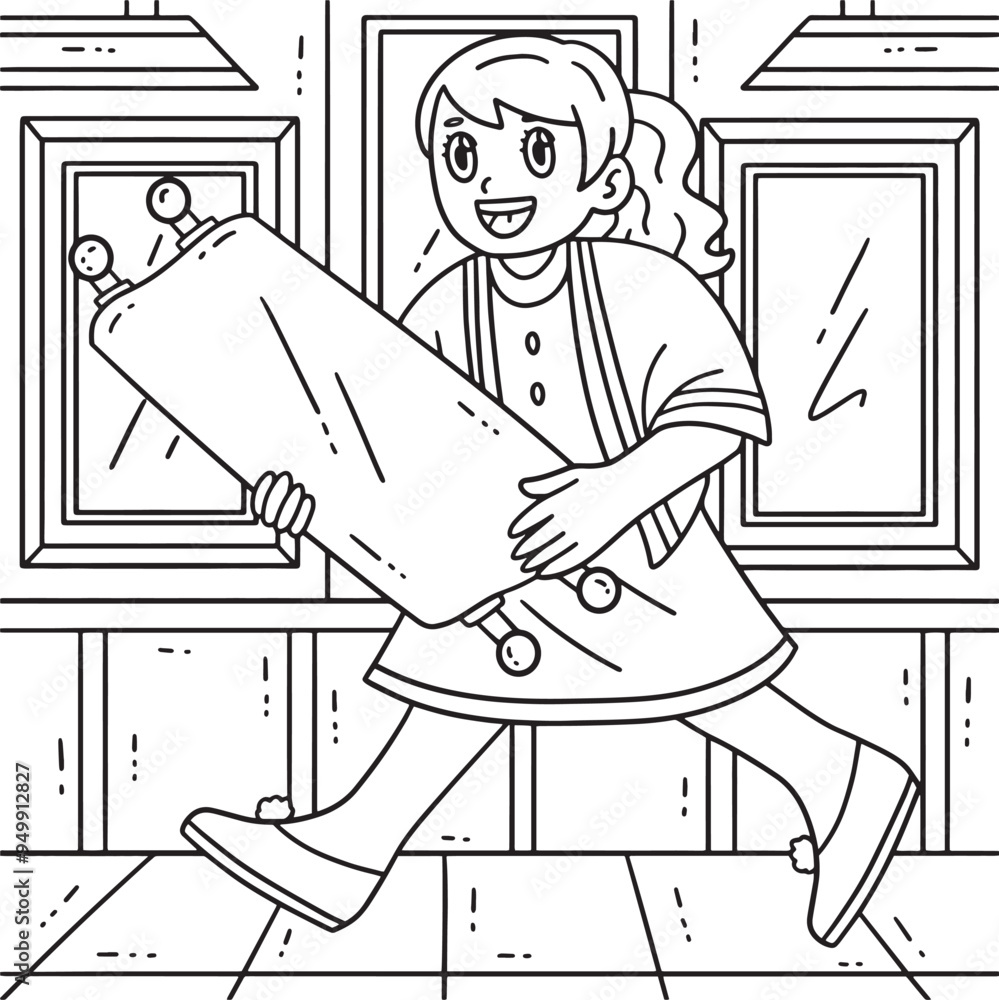 Poster bat mitzvah girl carrying the torah coloring page