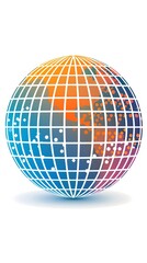 Spherical globe icon with latitude and longitude lines representing global digital connectivity and information exchange