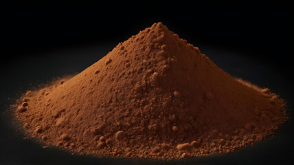 Dark brown cinnamon powder, finely ground, isolated on a black background, showcasing its deep earthy tones