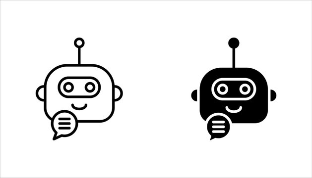 Chat bot icon set. Robot, support bot, online support service, Chat bot for customer service, virtual assistant, Artificial intelligence robot, on white background.