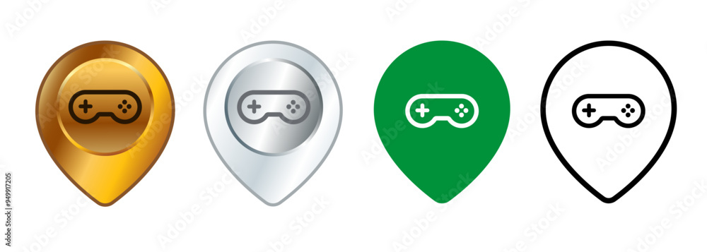 Poster arcade zone location destination symbol game center place navigation sign map direction icons set de