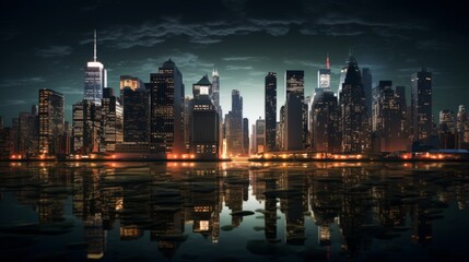 Fototapeta premium Night Skyline of a Modern City with Reflections