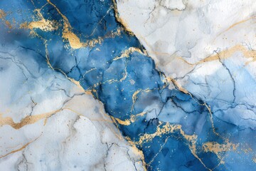 Naklejka premium Abstract Blue and Gold Ink Art