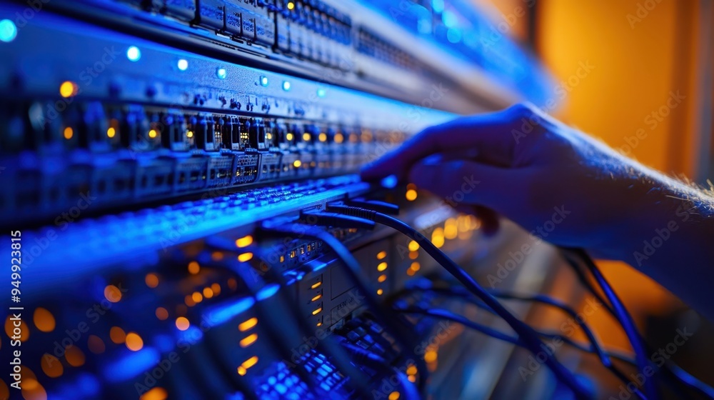Poster corporate it specialist configuring secure network for encrypted communication between departments