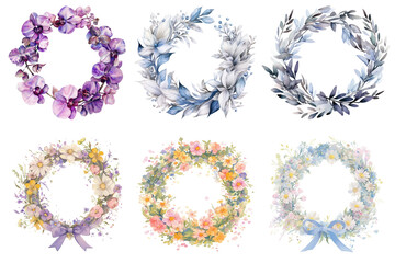 PNG colorful flower wreath design element set, transparent background