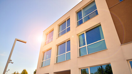 Corporate architecture building. New white modern office building