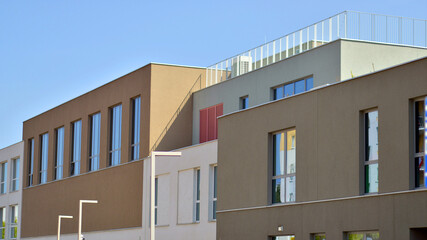 Corporate architecture building. New white modern office building