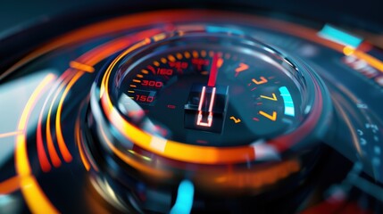 Futuristic speedometer showing high velocity and performance