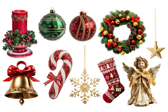 PNG Christmas ornament design element set, transparent background