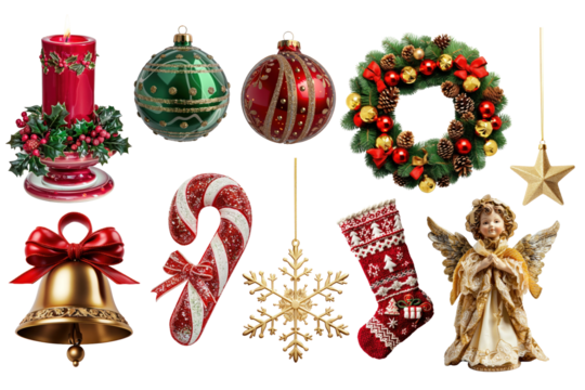 PNG Christmas ornament design element set, transparent background - Powered by Adobe