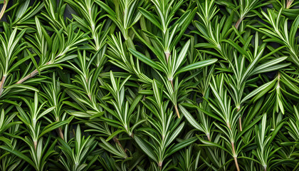 Fototapeta premium Seamless design of green rosemary foliage. Aromatic plant. Natural backdrop.