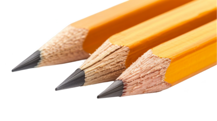 Sharp Focus: Trio of Precisely Sharpened Pencils Isolated on White