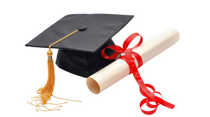 Academic Achievement: Mortarboard and Diploma with Red Ribbon