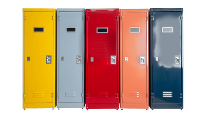 Vibrant Array of High School Lockers Isolated on White Background