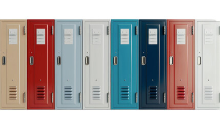 Colorful High School Lockers Isolated on White Background