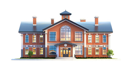 Modern School Building at Twilight Isolated on White Background
