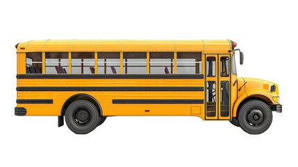Sunrise Journey: Bright Yellow School Bus Isolated on White