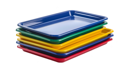 Colorful Selection of School Cafeteria Trays on White Background